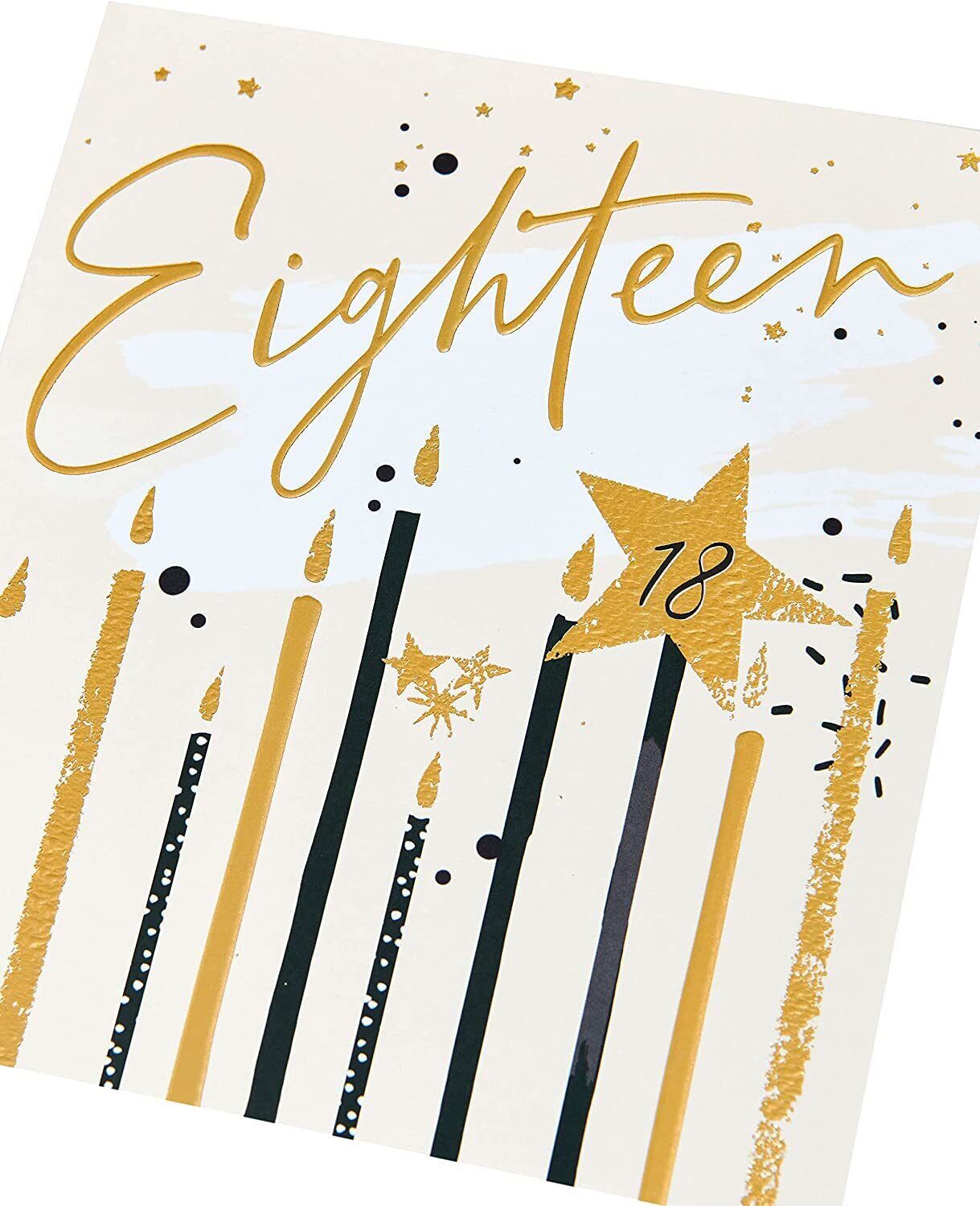Colorful Happy 18th Starstruck birthday card by UK Greetings with starry design and celebratory message on white background.