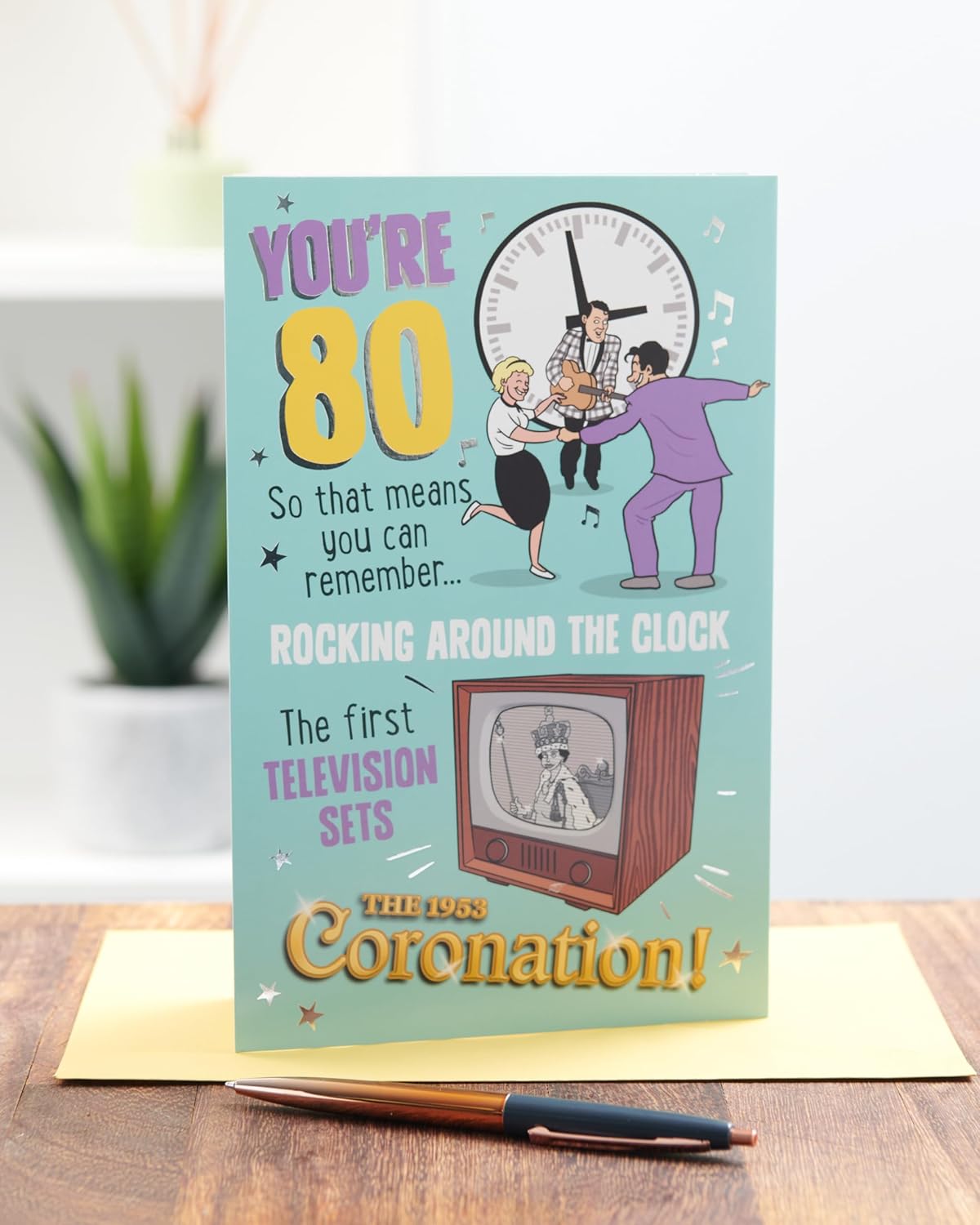 UK Greetings 80th birthday greeting card with festive design, ideal for celebrating an 80th birthday.