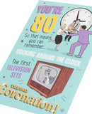 UK Greetings 80th birthday card with festive design and colorful graphics for celebrating an 80th birthday.