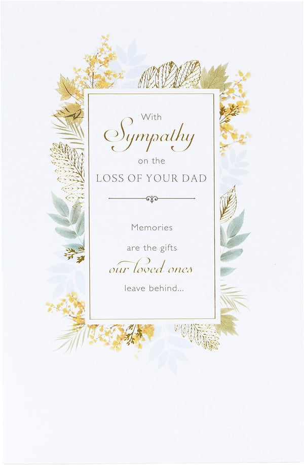 Integrated-Sympathy Loss of Dad card by UK Greetings showing a heartfelt design with comforting message for grieving loved ones.