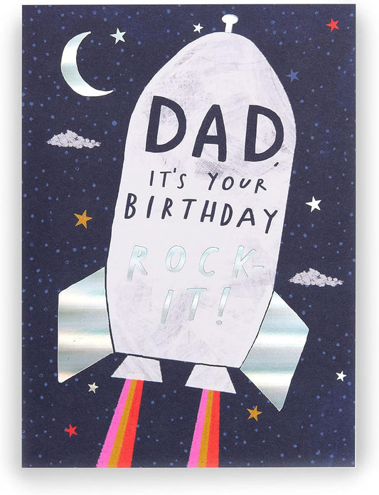 Kindred Dad birthday rock-it greeting card by UK Greetings with colorful birthday message and vibrant design.