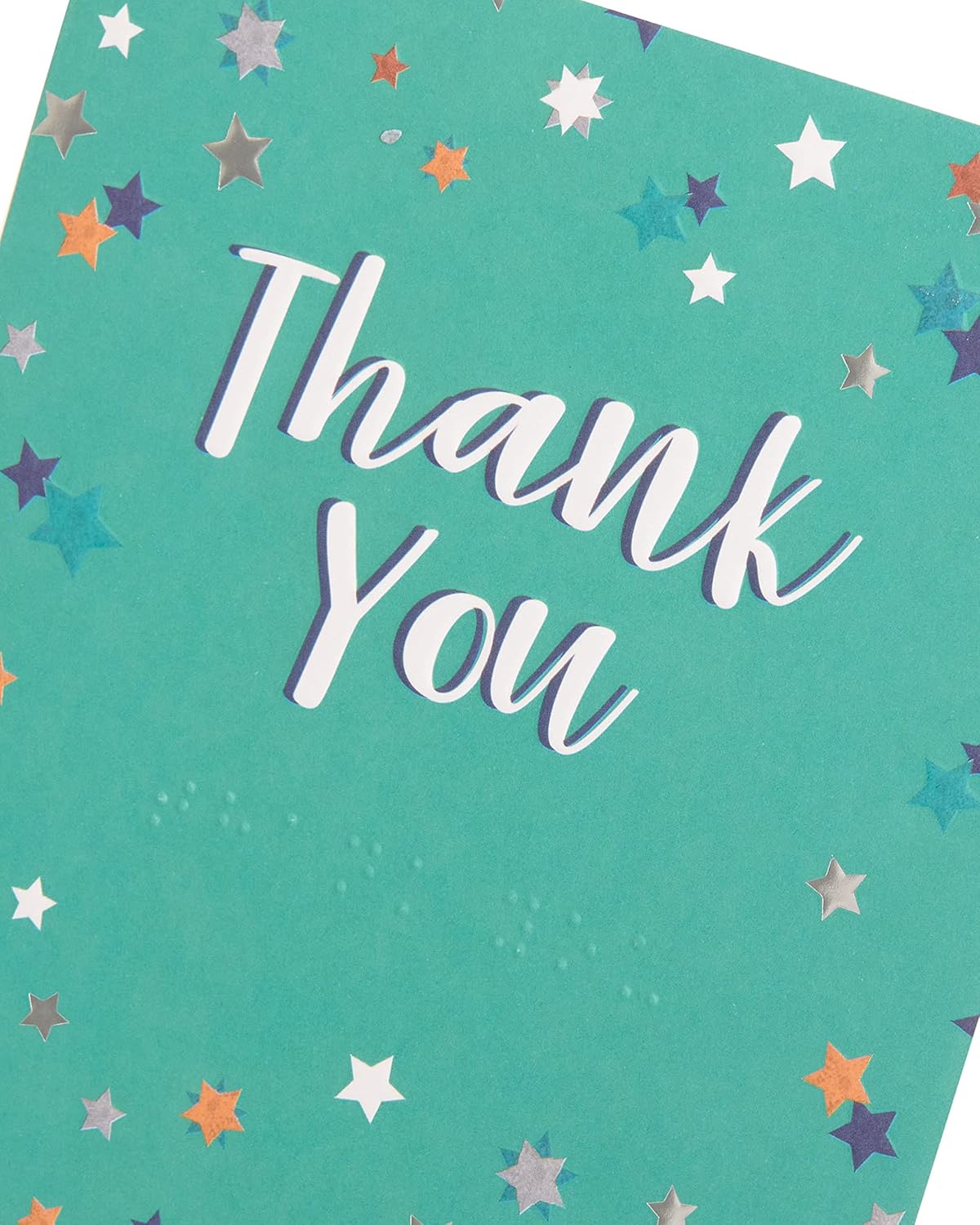 UK Greetings star design Braille thank you card with a lovely star pattern and embossed Braille thank you message.