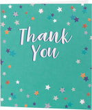 Thank you card with star design and braille "Thank You" message from UK Greetings, featuring a lovely star pattern.