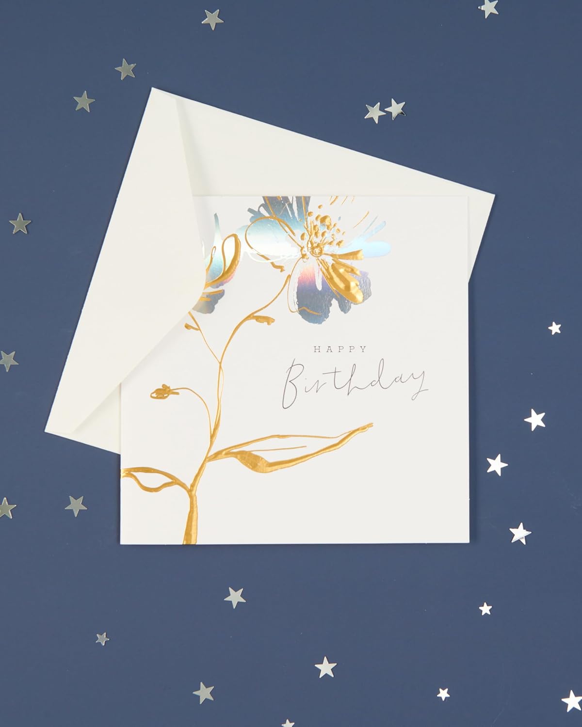 Luxury foil flower Camden greeting card by UK Greetings featuring embossed floral design and elegant gold foil accents.