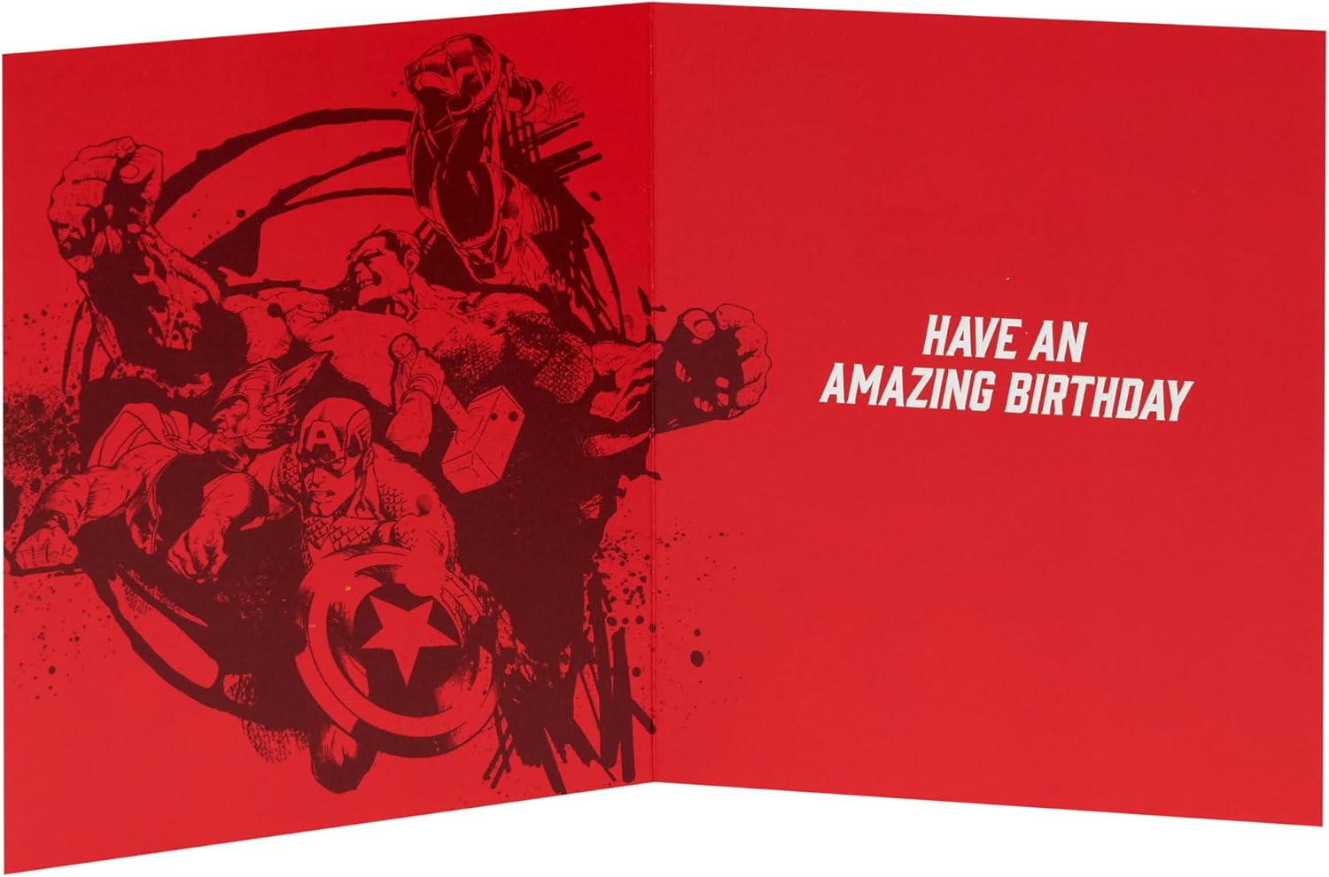Marvel Avengers Dad birthday card featuring the Mightiest Hero design with superhero graphics, ideal for a superhero-themed greeting.