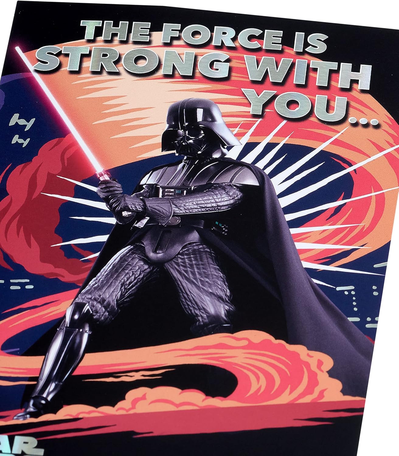 Star Wars Darth Vader birthday card for him or boy, featuring Darth Vader's image with space-themed design, by UK Greetings