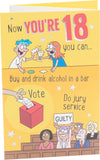 UK Greetings 18th birthday card for him, her, or friend with a witty cartoon design, perfect for celebrating milestone birthdays.