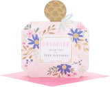 UK Greetings birthday card for daughter featuring a perfume bottle-shaped design with floral accents and elegant details.
