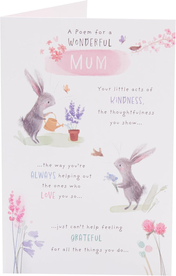 UK Greetings Birthday Card for Mum featuring a beautiful poem design, with colorful floral illustrations and heartfelt message.