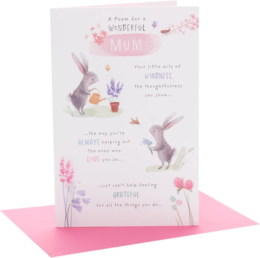 UK Greetings birthday card for mum featuring a wonderful poem design with colorful floral accents and heartfelt message.
