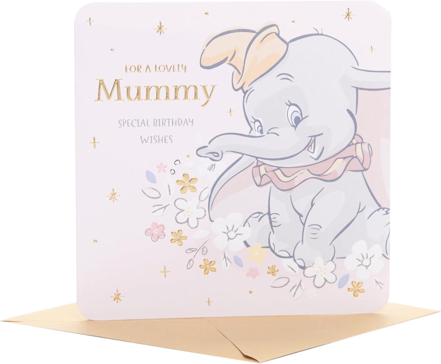 UK Greetings Disney Dumbo birthday card for Mummy featuring a special wishes design with Dumbo illustration and colorful decorations.
