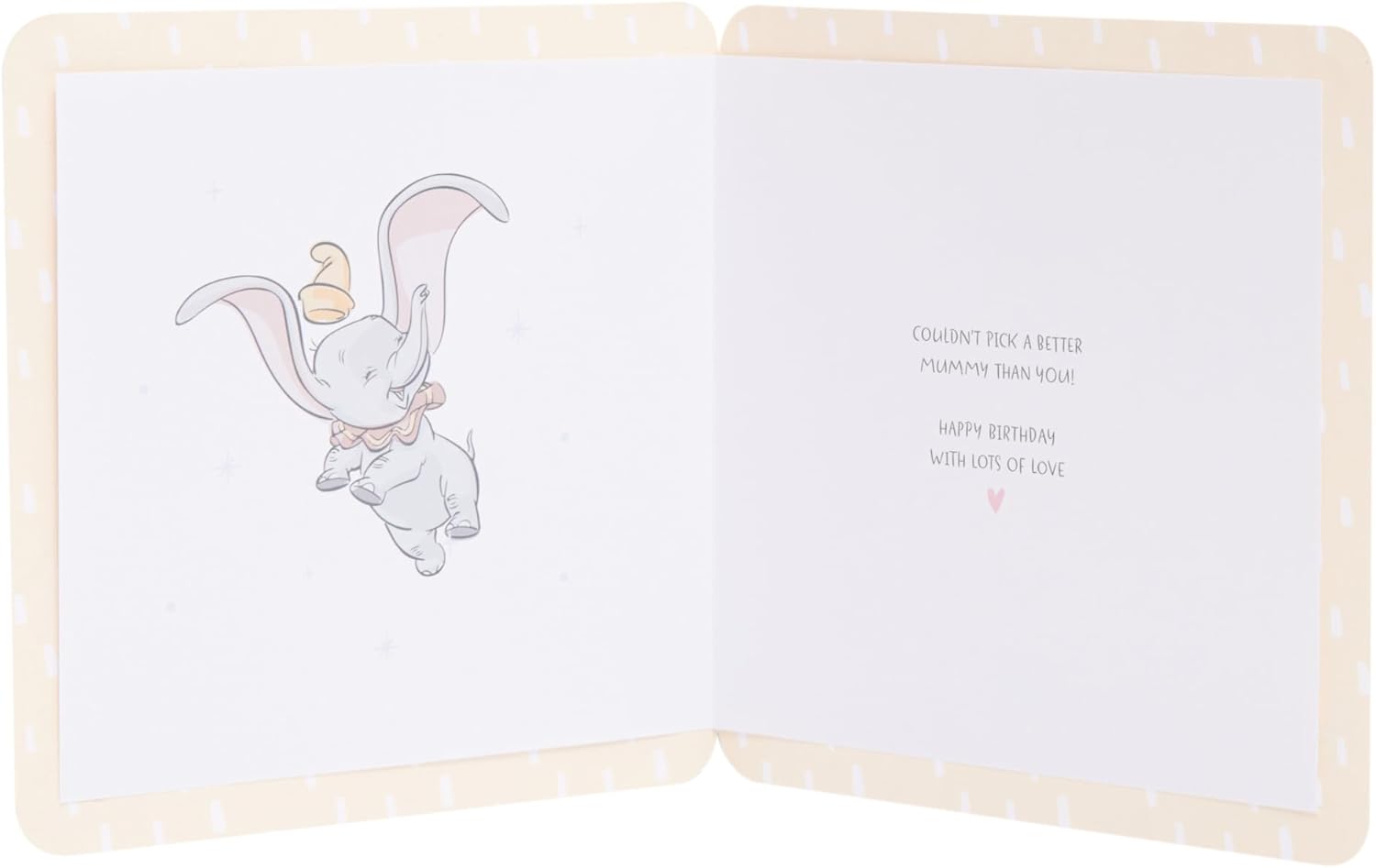 UK Greetings Disney Dumbo birthday card featuring Dumbo and birthday wishes for Mummy, with colorful and festive design.