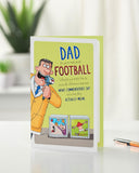 UK Greetings Father's Day card for Dad featuring a funny football design with colorful football illustrations.