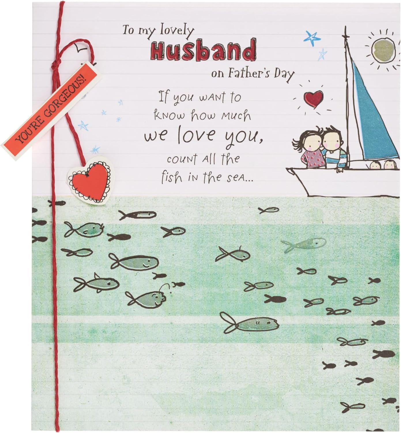 UK Greetings Father's Day card for husband featuring a sweet design, with colorful illustrations and heartfelt message.