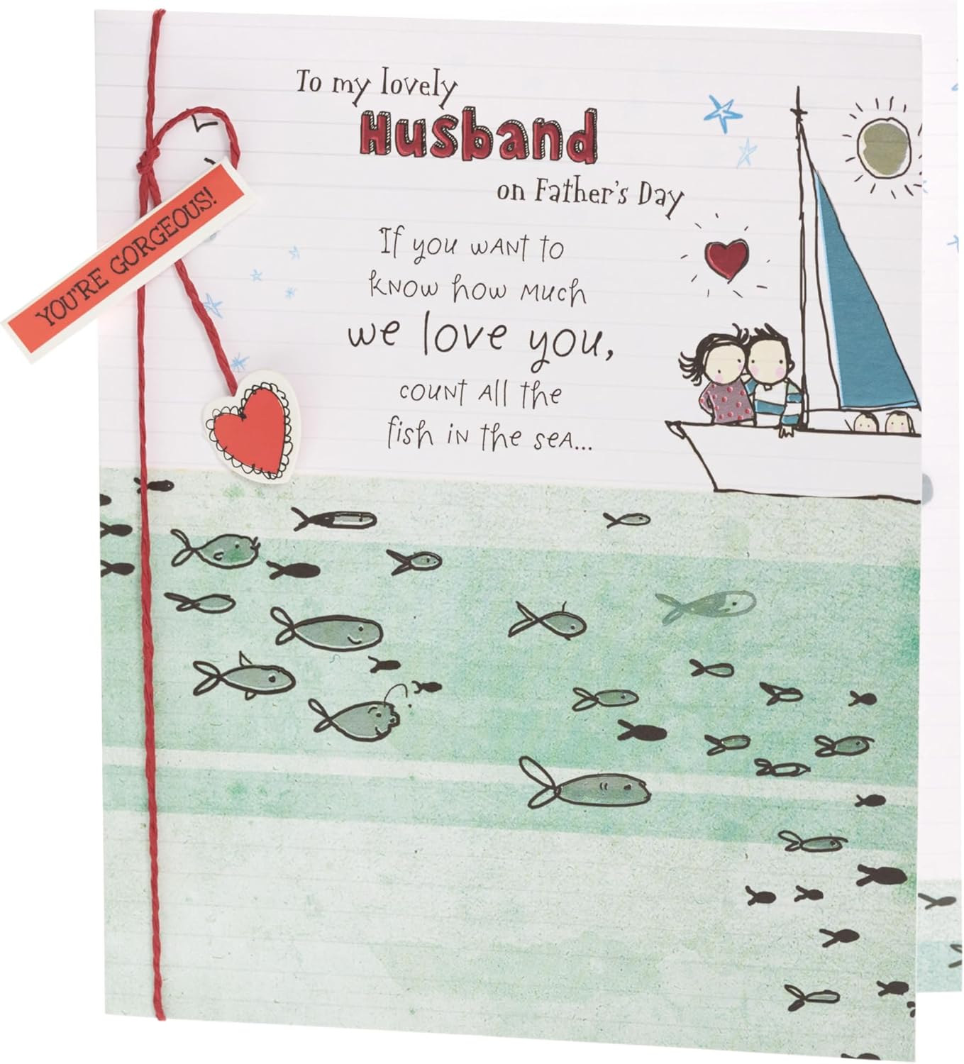 Father's Day card for husband by UK Greetings featuring a sweet, heartfelt design with colorful illustrations and cheerful message.