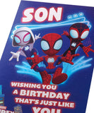 Marvel Spider-Man birthday card for son by UK Greetings featuring a cool Spider-Man design on the front.