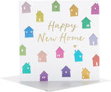 Vibrant Houses New Home Wishes Card from UK Greetings featuring colorful house illustrations and cheerful message inside.