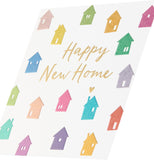 Colorful Houses New Home Wishes Card by UK Greetings, featuring vibrant illustrations of houses on a cheerful greeting card.