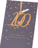 Elegant 100th birthday greeting card with detachable keepsake from UK Greetings, featuring a sophisticated design and embellishments.