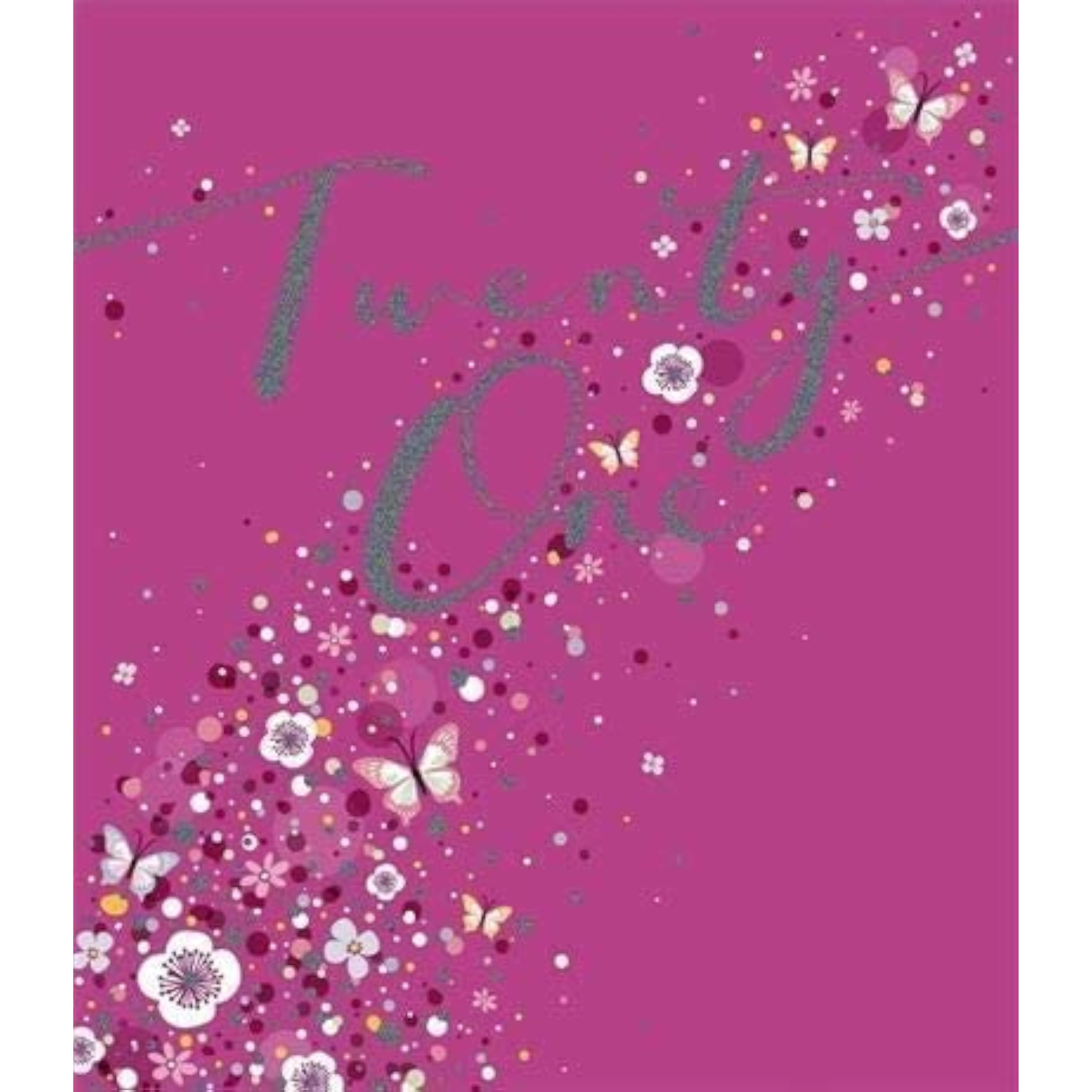 Pink flowers and butterflies greeting card for 21st birthday, featuring floral and butterfly designs by UK Greetings.