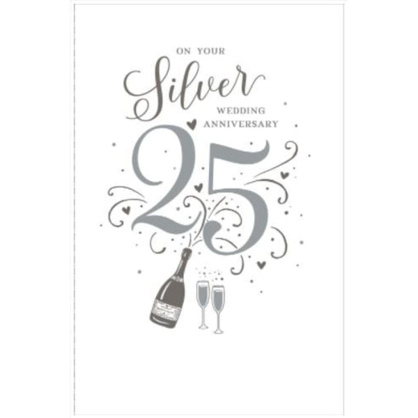 Silver 25th wedding anniversary greeting card by UK Greetings with elegant silver accents and heartfelt message.