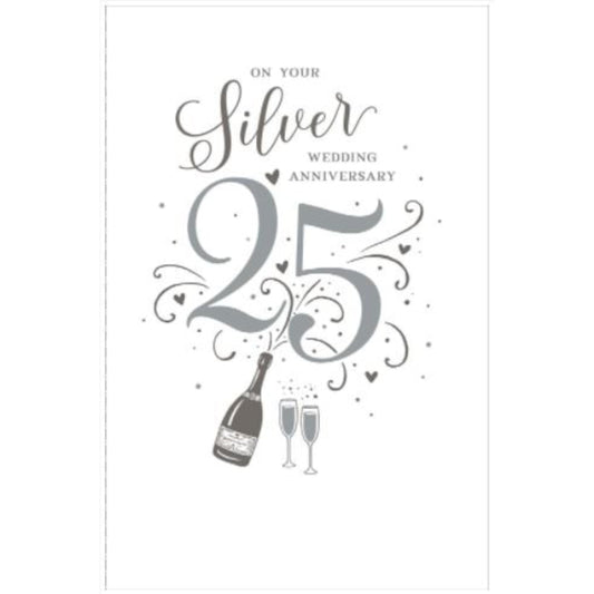 Silver 25th wedding anniversary greeting card by UK Greetings with elegant silver accents and heartfelt message.
