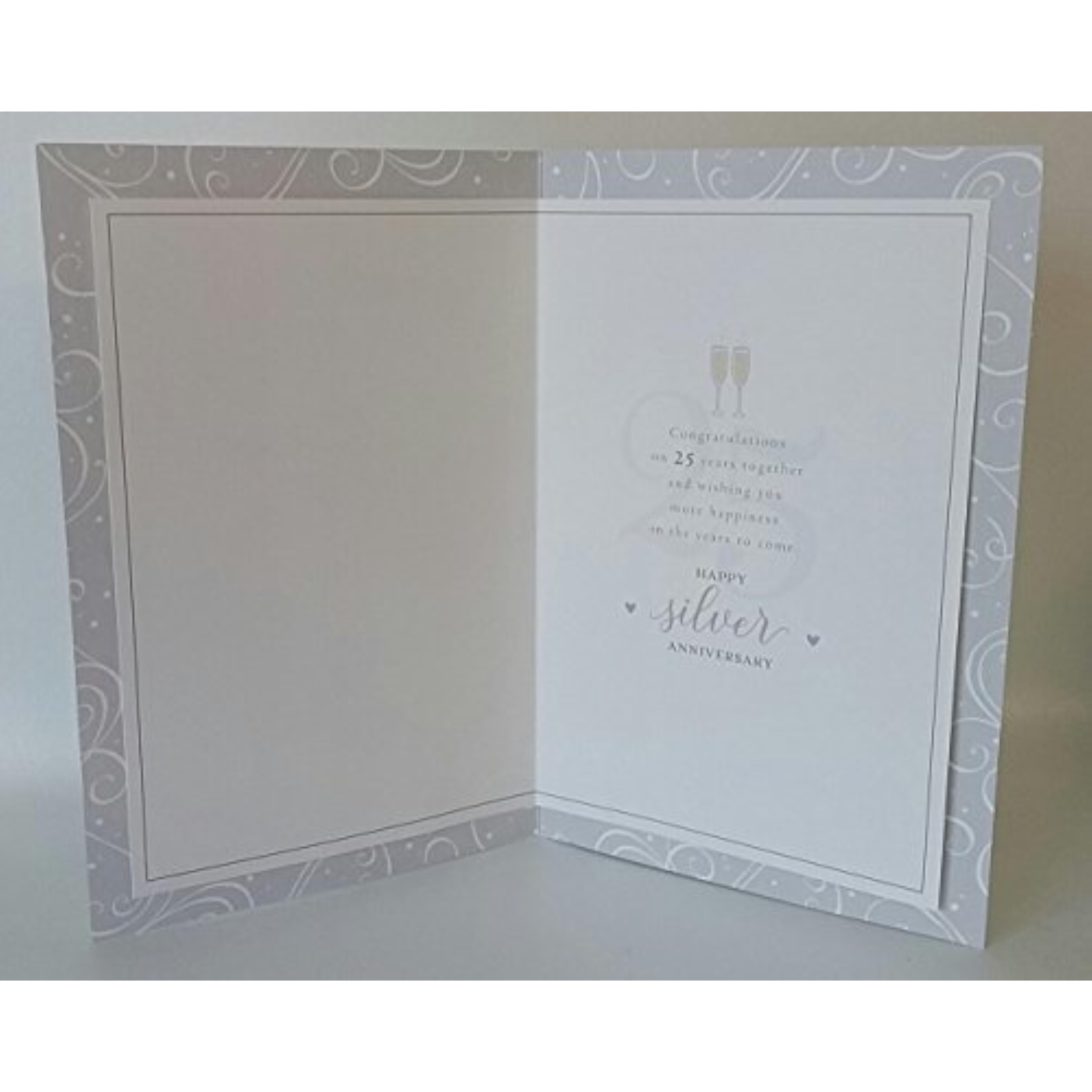 Silver wedding anniversary greeting card from UK Greetings featuring elegant design for 25th celebration.