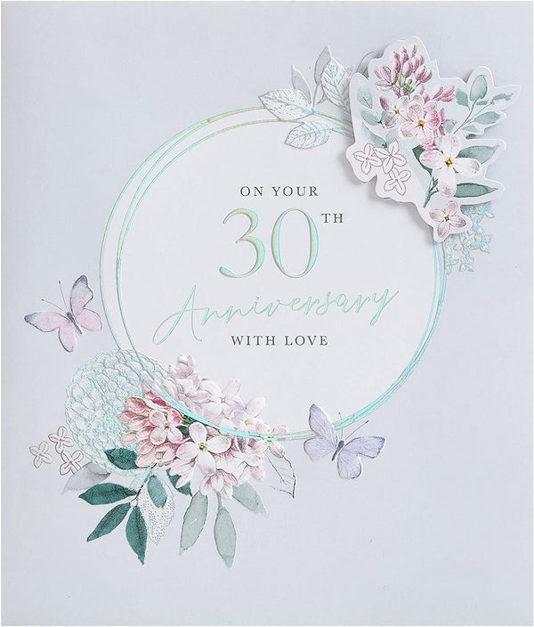 Beautiful floral design greeting card for 30th wedding anniversary, suitable for him, her, or a friend, by UK Greetings.