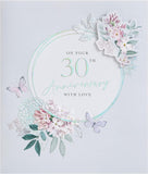 Beautiful floral design greeting card for 30th wedding anniversary, suitable for him, her, or a friend, by UK Greetings.