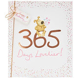 UK Greetings 365 Days Lovelier Boofle birthday greeting card with colorful illustrated design and cheerful message.