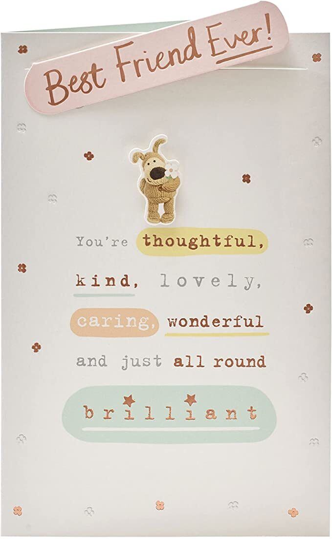 Cute 3D Boofle Best Friend birthday greeting card with colorful design, featuring adorable character and festive elements.