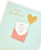 3D effect husband birthday greeting card from UK Greetings featuring a colorful, pop-up design with celebratory imagery.