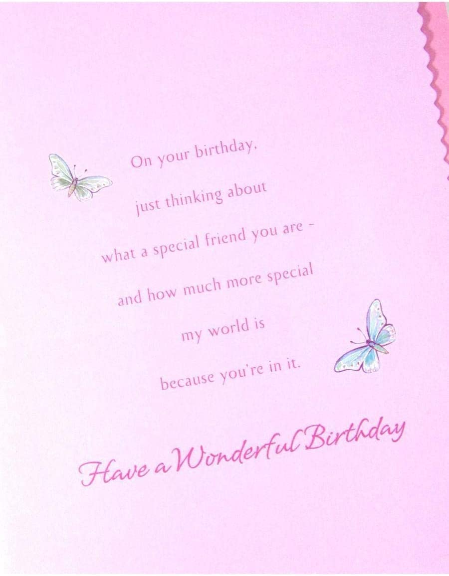 3D handmade butterfly birthday greeting card featuring colorful butterflies and floral accents for a friend.