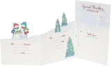 3D illustrated Christmas greeting card featuring snowmen for brother and sister-in-law, UK Greetings festive holiday design.