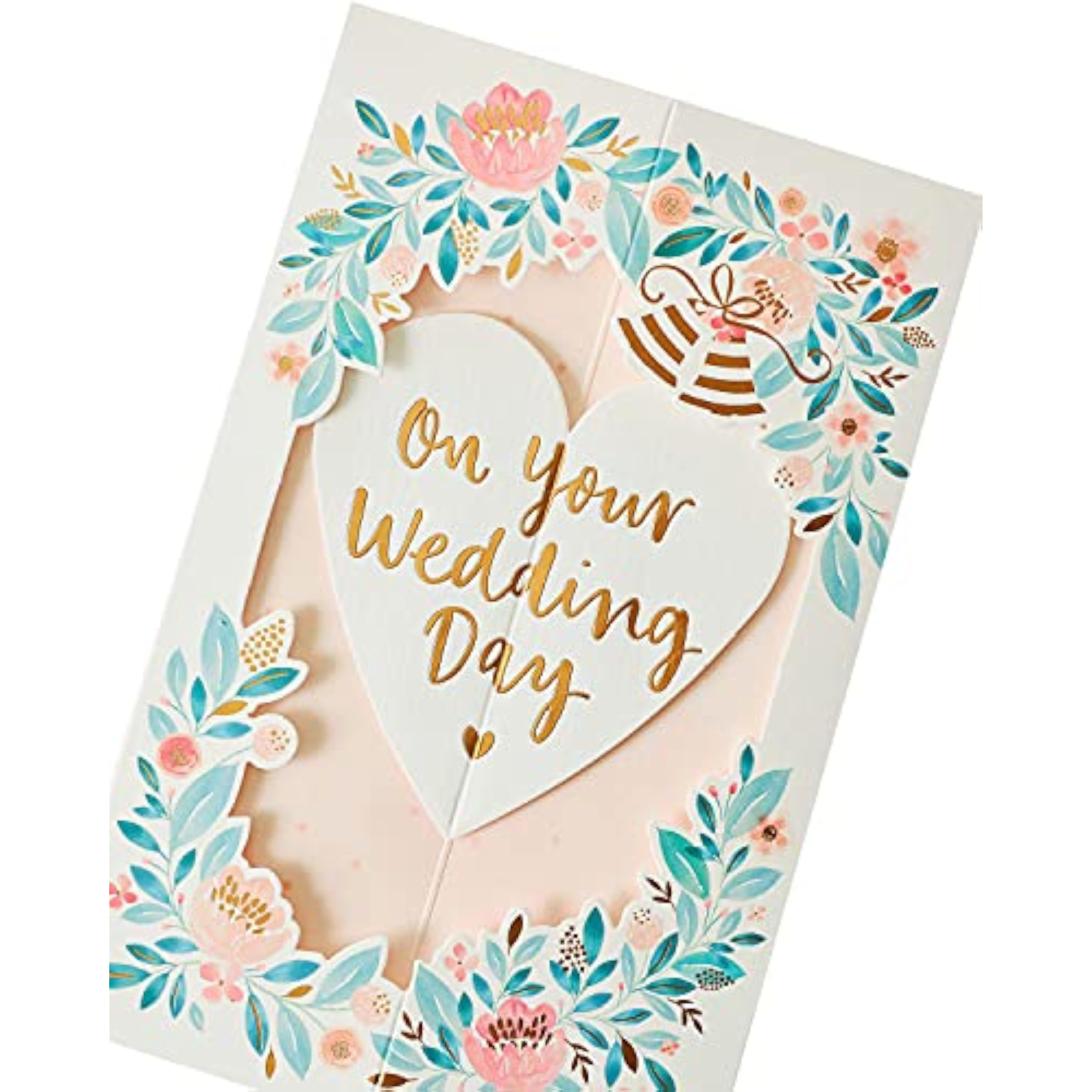 3D pop-up floral wedding heart greeting card by UK Greetings with intricate floral design and romantic heart shape.