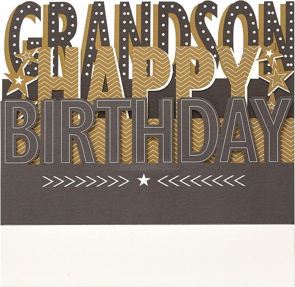 3D pop-up grandson birthday greeting card with colorful design and festive decorations, by UK Greetings.