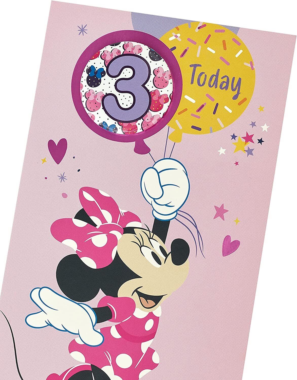 Minnie Mouse 3rd birthday greeting card for girls with colorful illustrations and playful design, by UK Greetings.