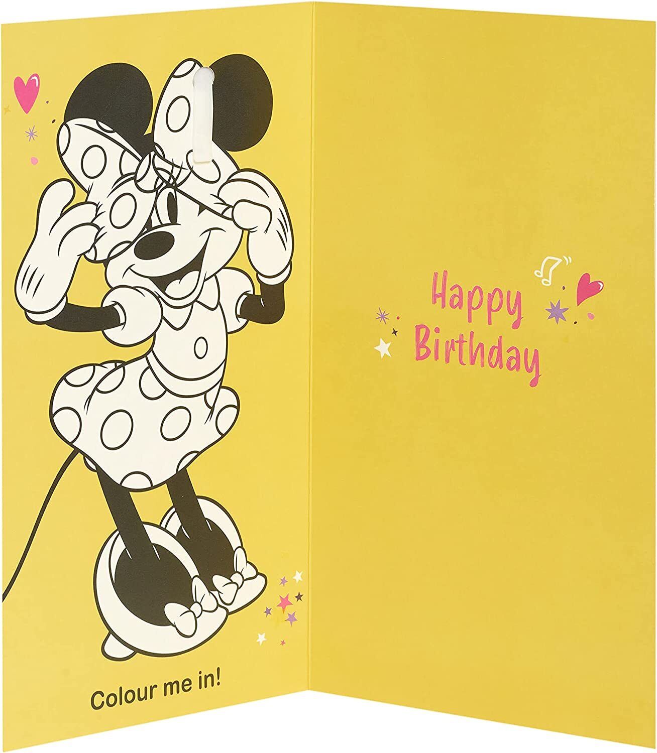 Pink Minnie Mouse birthday greeting card for girls, featuring playful Disney character and cheerful design, from UK Greetings.