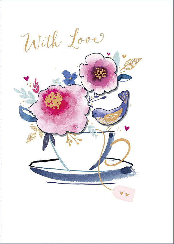 Greeting card displayed on a 90-inch boutique clothing display rack by UK Greetings, showcasing various greeting cards.