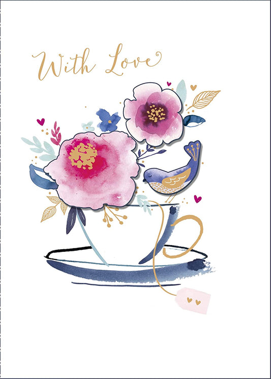 Greeting card displayed on a 90-inch boutique clothing display rack by UK Greetings, showcasing various greeting cards.