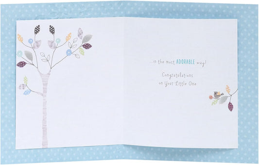 Cute giraffe baby boy greeting card by UK Greetings featuring adorable giraffe illustration for newborn celebrations.