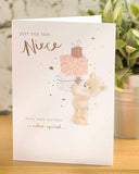 Cute teddy bear birthday greeting card for niece with pink foil accents, from UK Greetings.