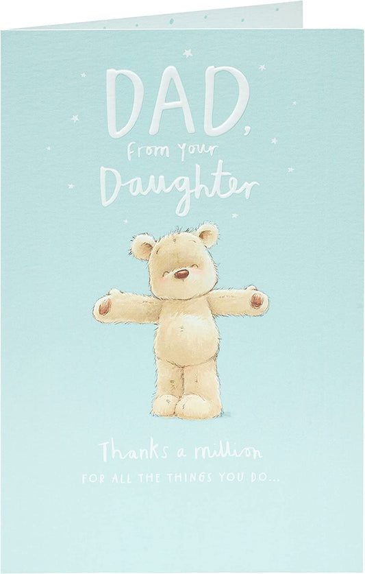 Cute Teddy Father's Day greeting card from daughter, UK Greetings with adorable teddy illustration and heartfelt message.
