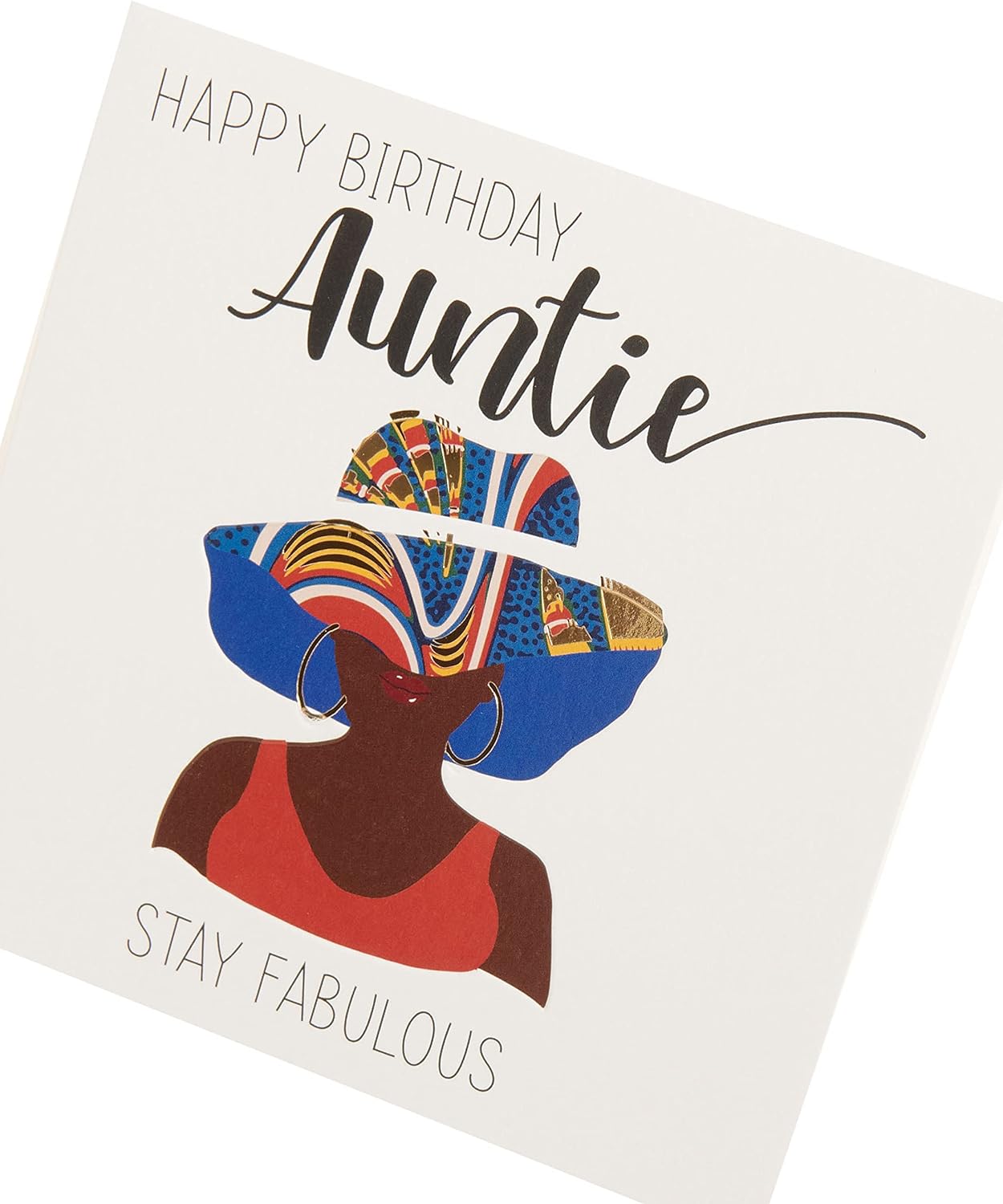 Afrotouch Kindred Auntie birthday greeting card by UK Greetings featuring vibrant floral design and heartfelt message inside.