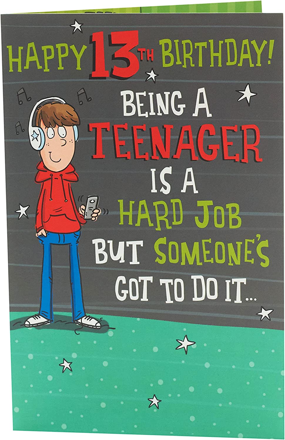 Teenage boy birthday greeting card with humorous design, suitable for 13th birthday, by UK Greetings.