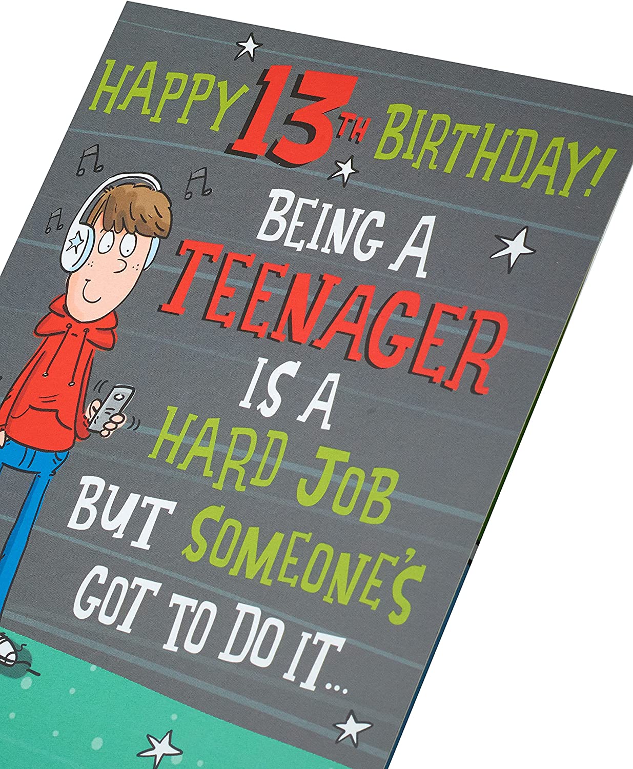 Teenage boy birthday greeting card with humorous design, ideal for a 13th birthday, by UK Greetings.