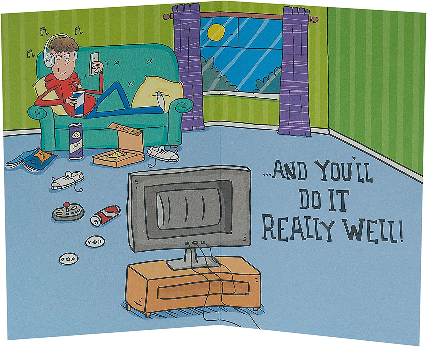 Teenage boy birthday greeting card with humorous design from UK Greetings, featuring playful text and colorful illustrations.