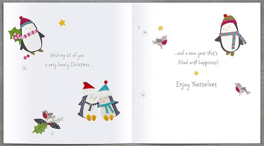 UK Greetings All of You Button Box Christmas greeting card featuring festive designs and holiday message on the front.