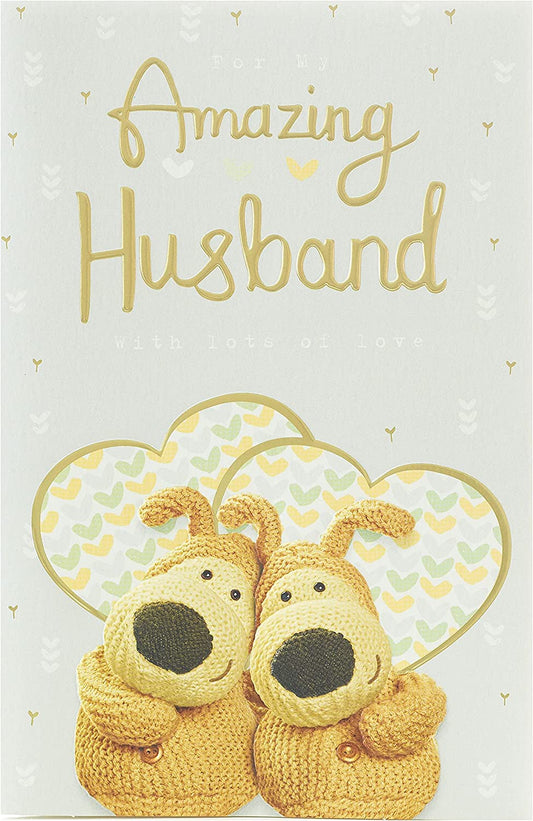 Cute Boofles wedding anniversary greeting card by UK Greetings featuring adorable husband and wife illustrations.