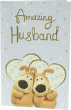 Cute Boofles wedding anniversary greeting card featuring adorable husband illustration by UK Greetings.